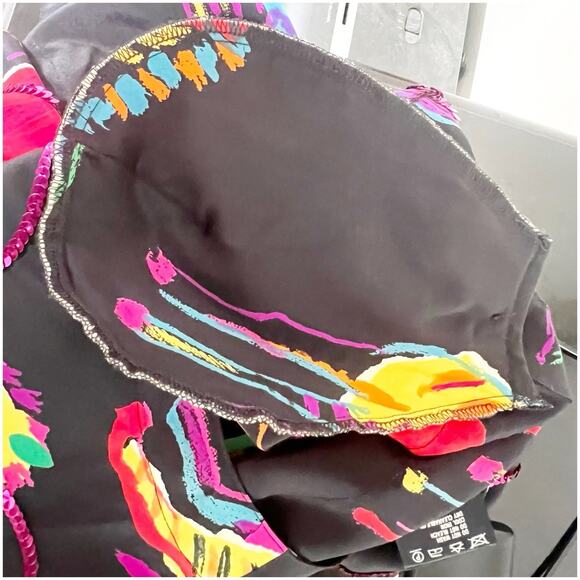 Escada By Margaretha Ley 100% Silk Neon Zebra Print Blouse Sequins Size 42/Large - Picture 9 of 10